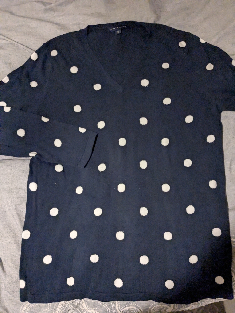 Navy Polka Dot V-Neck Sweater